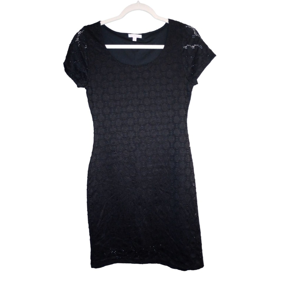 NWT Isaac Mizrahi Dress-Stretch Eyelet Overlay Dress-Black-Women's Size M